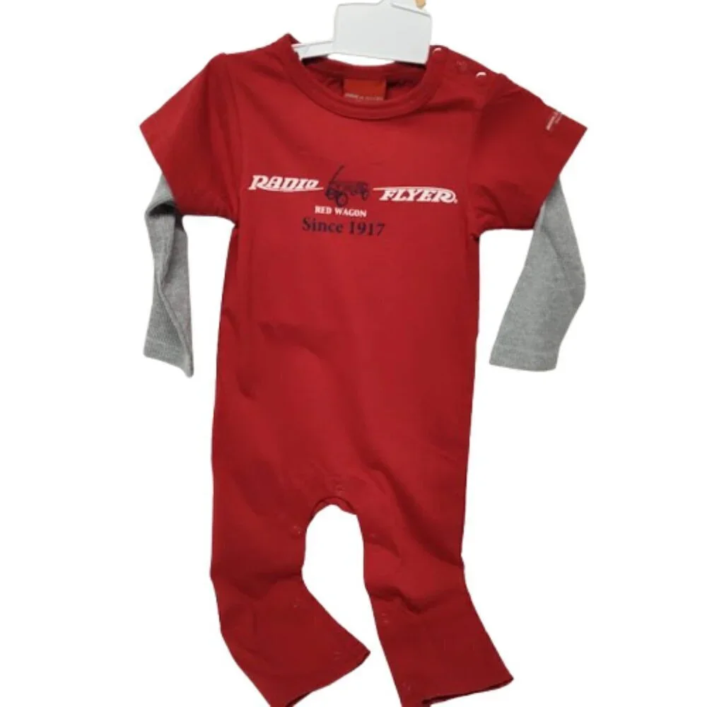 Radio Flyer 1 Piece Snap Bottom Outfit 2004 Red with Grey Sleeve 24 Months NWT